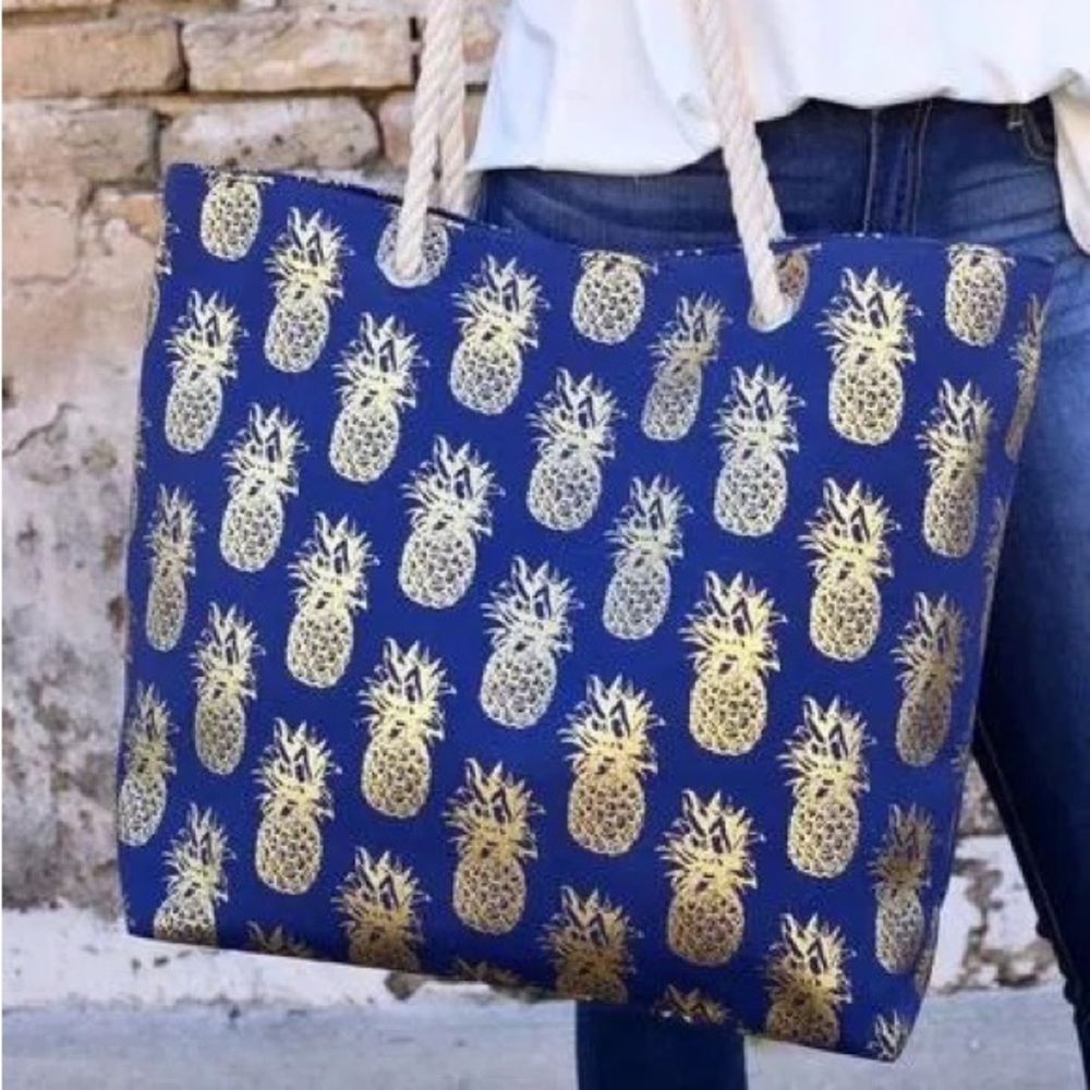 Blue & Gold Pineapple Tote